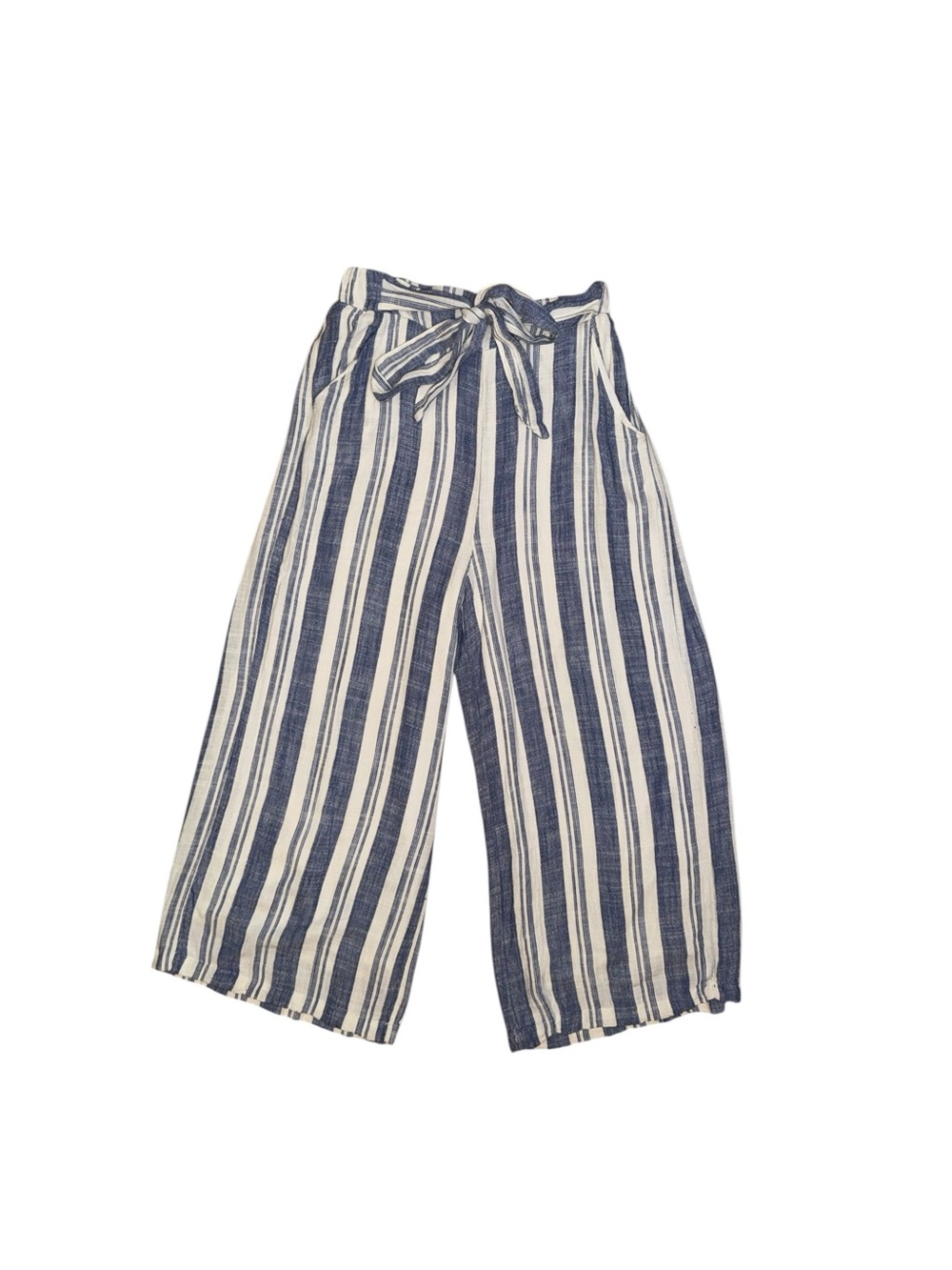 miami Women's Striped Tie-Waist Wide-Leg Cropped Pants | Blue White | Size L